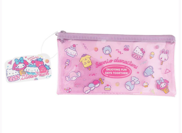 Hello Kitty Sanrio Characters Glitter Pink Pouch with zipper